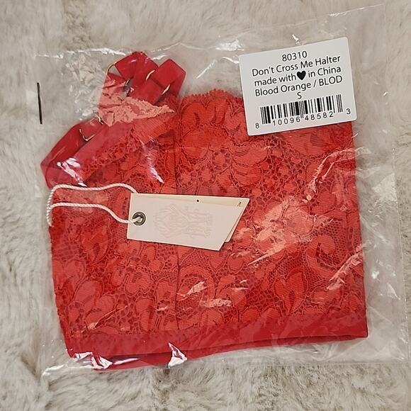 NWT We Are Hah Free People Don't Cross Me Lace Halter Bralette Blood Orange - Picture 8 of 12